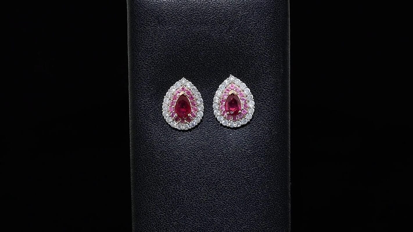 D''Joy Premium Niassa Ruby (FF), Multi Gemstone Earrings in 18K Vermeil RG Over Sterling Silver 2.10 ctw