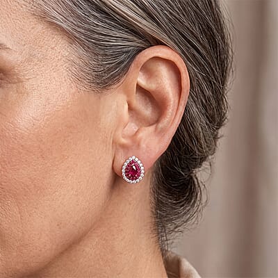 D'Joy Premium Niassa Ruby (FF) and Multi Gemstone 2.10 ctw Glow Bloom Stud Earrings in 18K Vermeil RG Over Sterling Silver