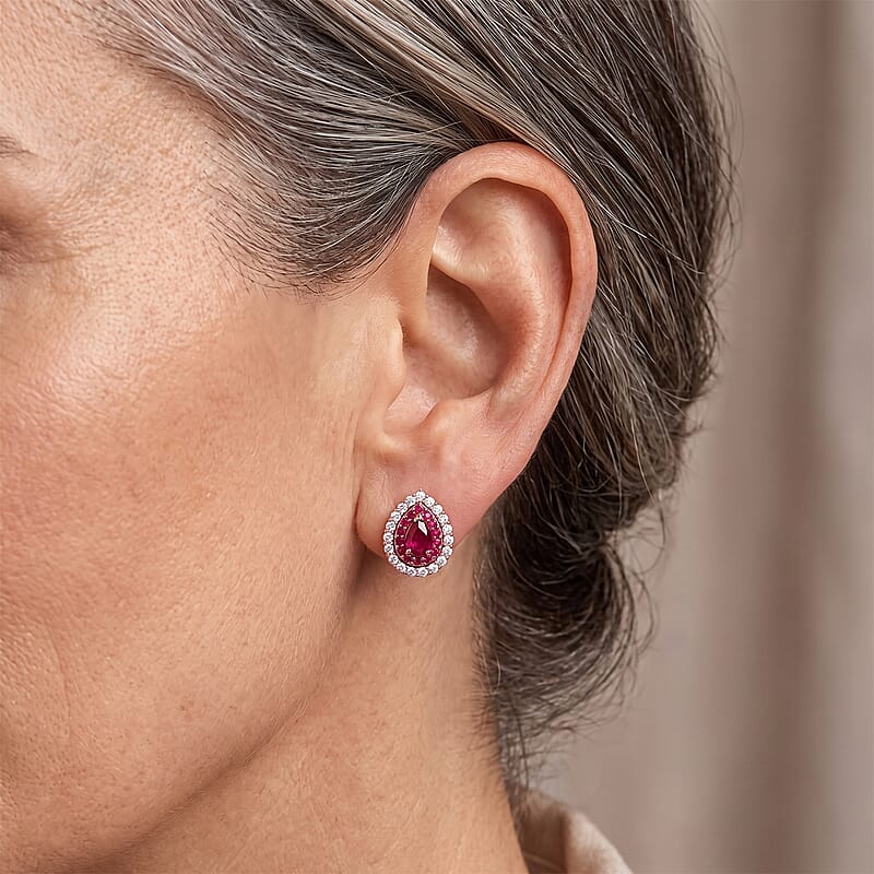 D'Joy Premium Niassa Ruby (FF) and Multi Gemstone 2.10 ctw Glow Bloom Stud Earrings in 18K Vermeil RG Over Sterling Silver