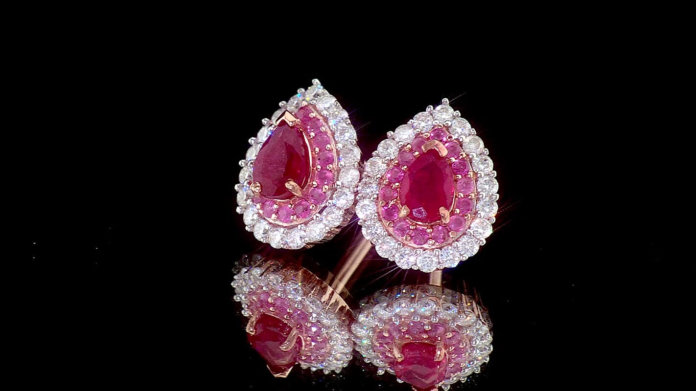 D''Joy Premium Niassa Ruby (FF), Multi Gemstone Earrings in 18K Vermeil RG Over Sterling Silver 2.10 ctw