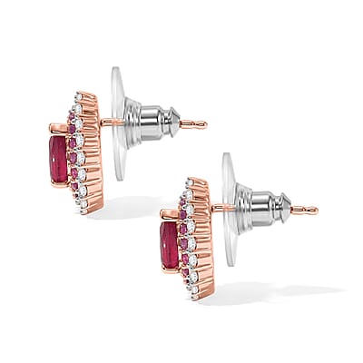 D'Joy Premium Niassa Ruby (FF) and Multi Gemstone 2.10 ctw Glow Bloom Stud Earrings in 18K Vermeil RG Over Sterling Silver