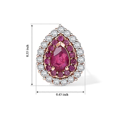 D'Joy Premium Niassa Ruby (FF) and Multi Gemstone 2.10 ctw Glow Bloom Stud Earrings in 18K Vermeil RG Over Sterling Silver