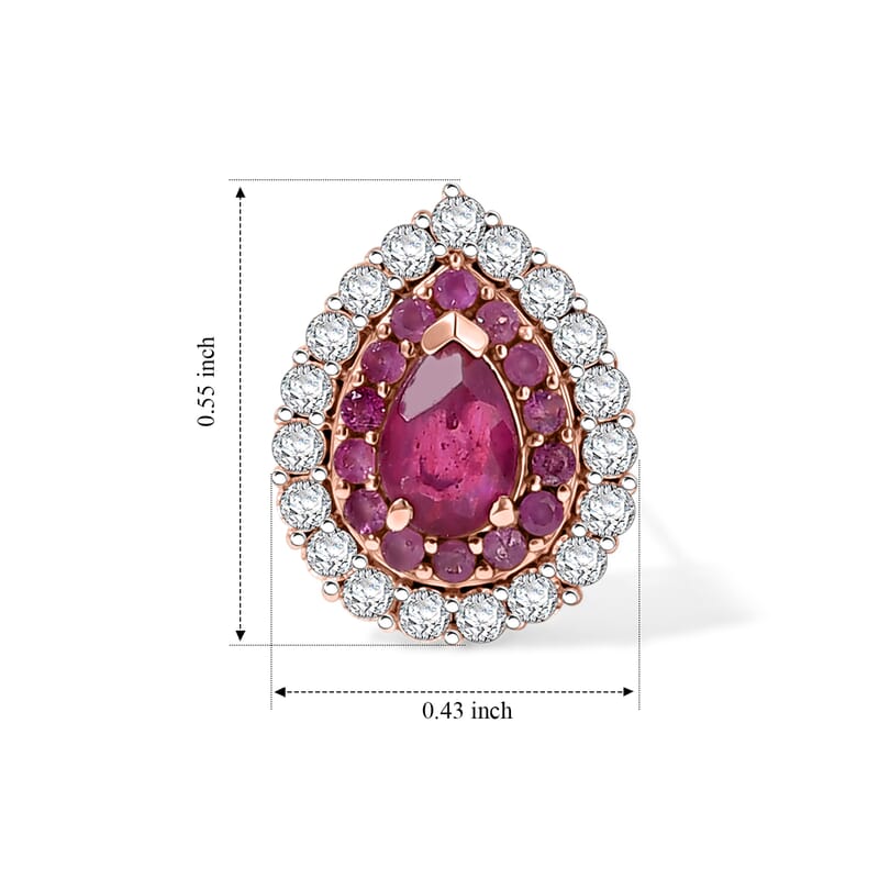 D'Joy Premium Niassa Ruby (FF) and Multi Gemstone 2.10 ctw Glow Bloom Stud Earrings in 18K Vermeil RG Over Sterling Silver
