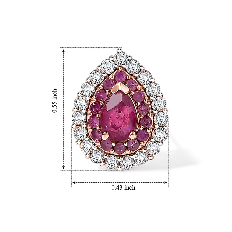 D'Joy Premium Niassa Ruby (FF) and Multi Gemstone 2.10 ctw Glow Bloom Stud Earrings in 18K Vermeil RG Over Sterling Silver
