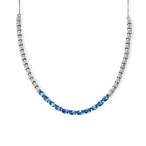 D'Joy Premium Betroka Blue Apatite and Moissanite 6.70 ctw Majestic Tide Necklace (18-20 Inches) in Rhodium Over Sterling Silver