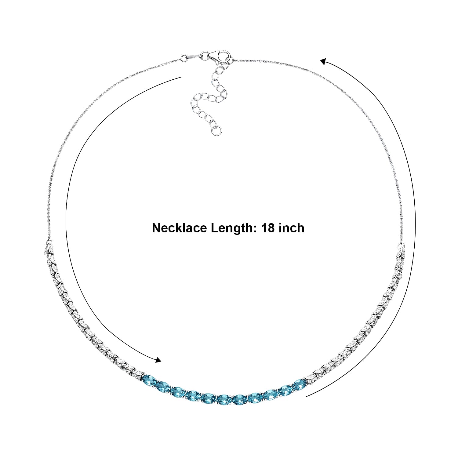 D'Joy Premium Betroka Blue Apatite and Moissanite 6.70 ctw Majestic Tide Necklace (18-20 Inches) in Rhodium Over Sterling Silver