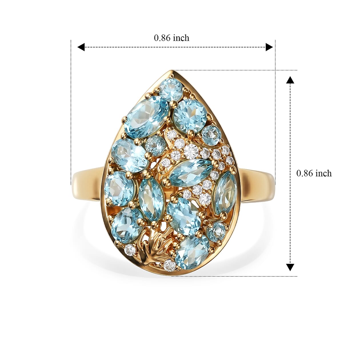 D'Joy Betroka Blue Apatite and Moissanite 2.20 ctw Ocean Oasis Ring in 18K Vermeil YG Over Sterling Silver (Size 10.0) image number 4