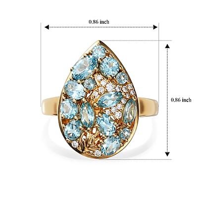 D'Joy Betroka Blue Apatite and Moissanite 2.20 ctw Ocean Oasis Ring in 18K Vermeil YG Over Sterling Silver (Size 6.0)