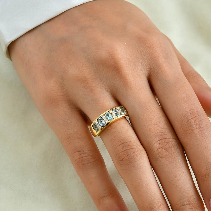 EverTrue Lagoon Apatite and Moissanite 1.40 ctw Band Ring in 18K YG Plated (Size 6.0)