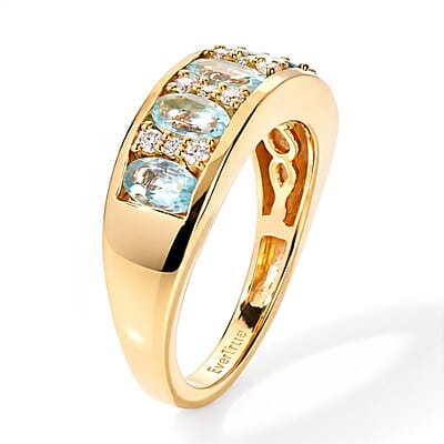 EverTrue Lagoon Apatite and Moissanite 1.40 ctw Band Ring in 18K YG Plated (Size 6.0)
