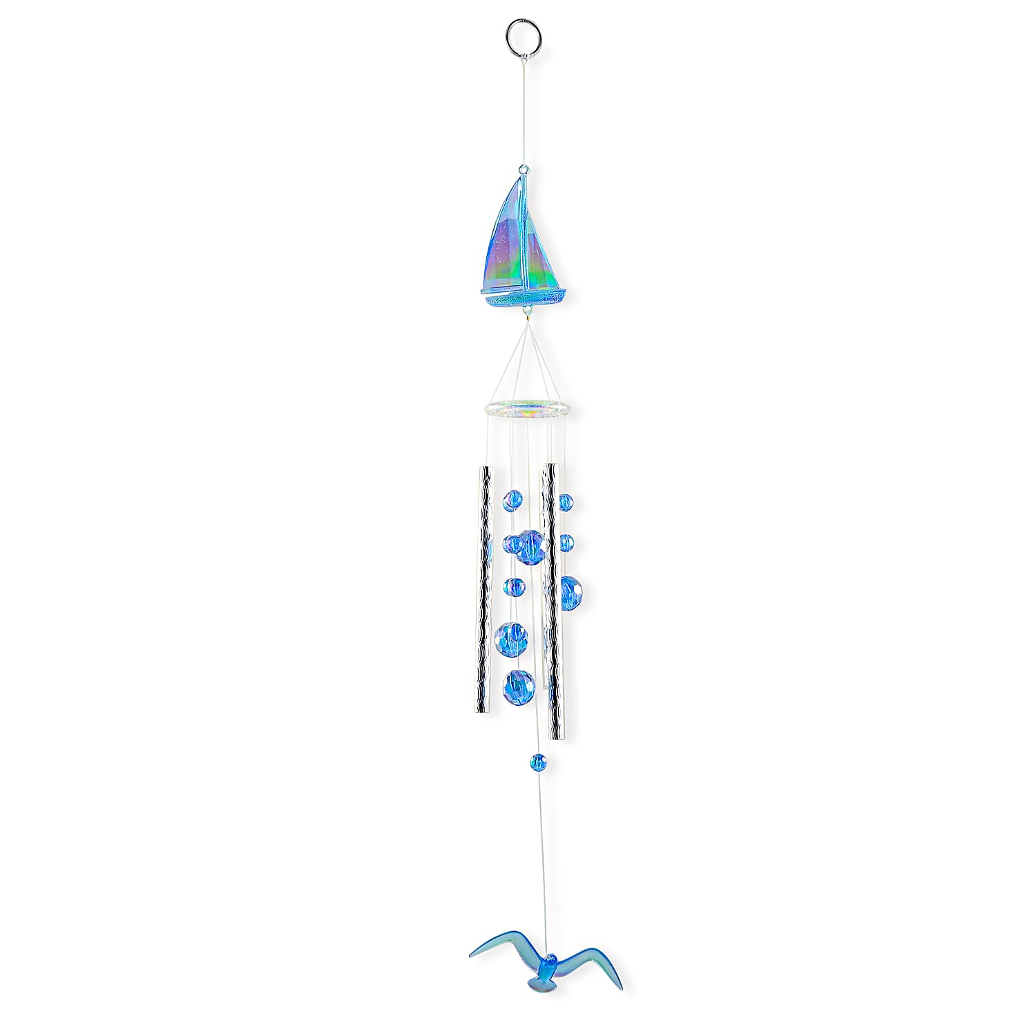 Closeout Beaded Acrylic Chime - Sail Boat -Blue