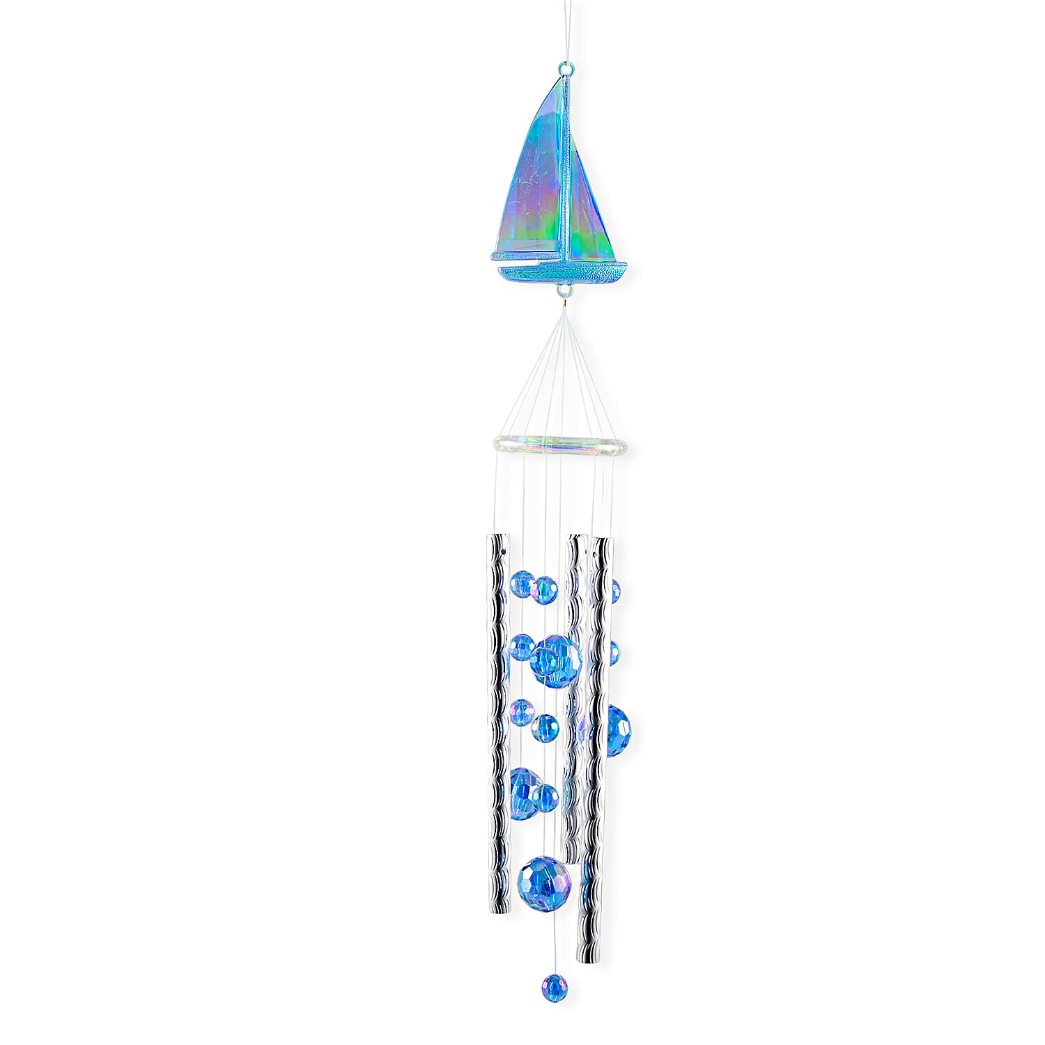 Closeout Beaded Acrylic Chime - Sail Boat -Blue