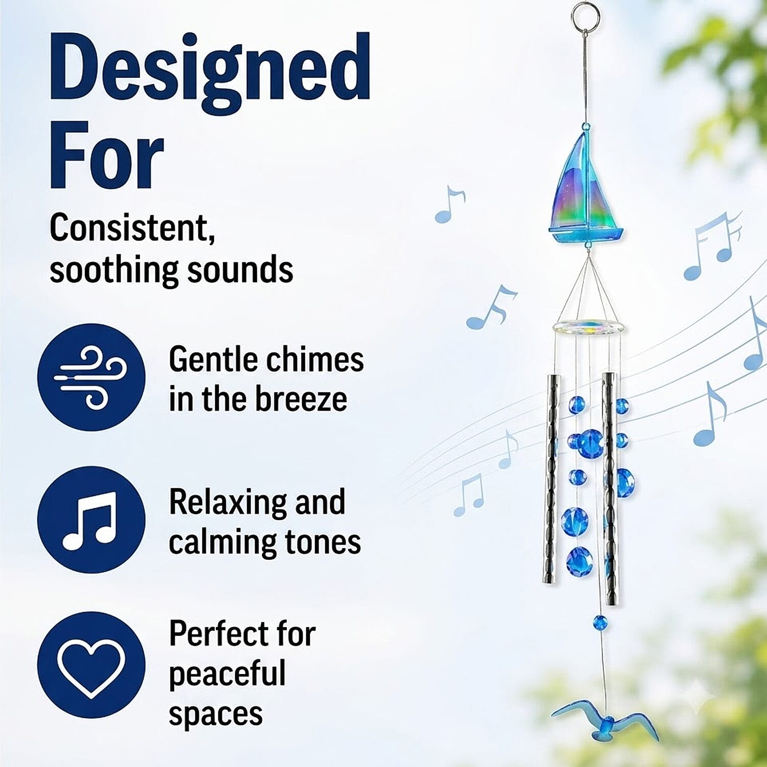 Closeout Beaded Acrylic Chime - Sail Boat -Blue
