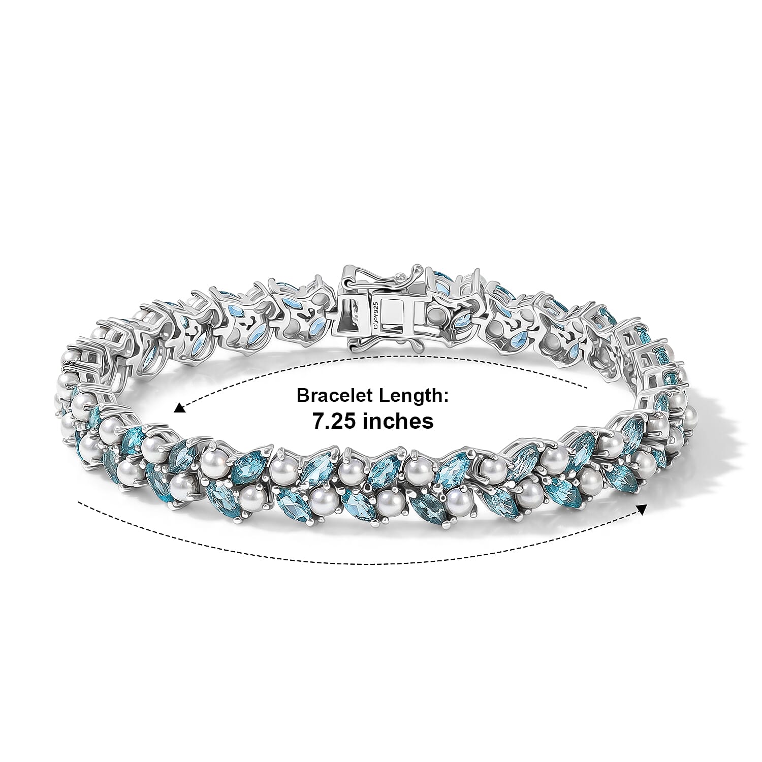 D'Joy Betroka Blue Apatite and Freshwater Pearl 3.00 ctw Tidal Bloom Bracelet in Rhodium Over Sterling Silver (7.25 In)