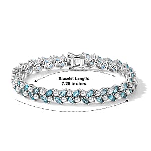 D'Joy Batroke Blue Apatite and Freshwater Pearl 3.00 ctw Tidal Bloom Bracelet in Rhodium Over Sterling Silver (7.25 In)