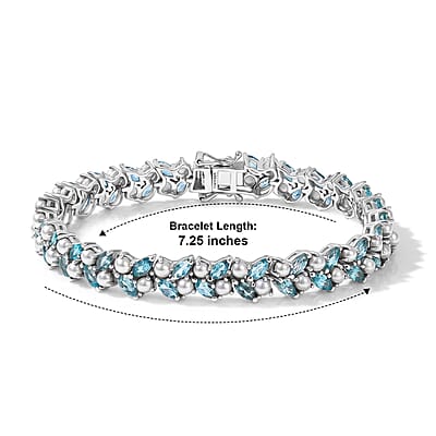 D'Joy Betroka Blue Apatite and Freshwater Pearl 3.00 ctw Tidal Bloom Bracelet in Rhodium Over Sterling Silver (7.25 In)