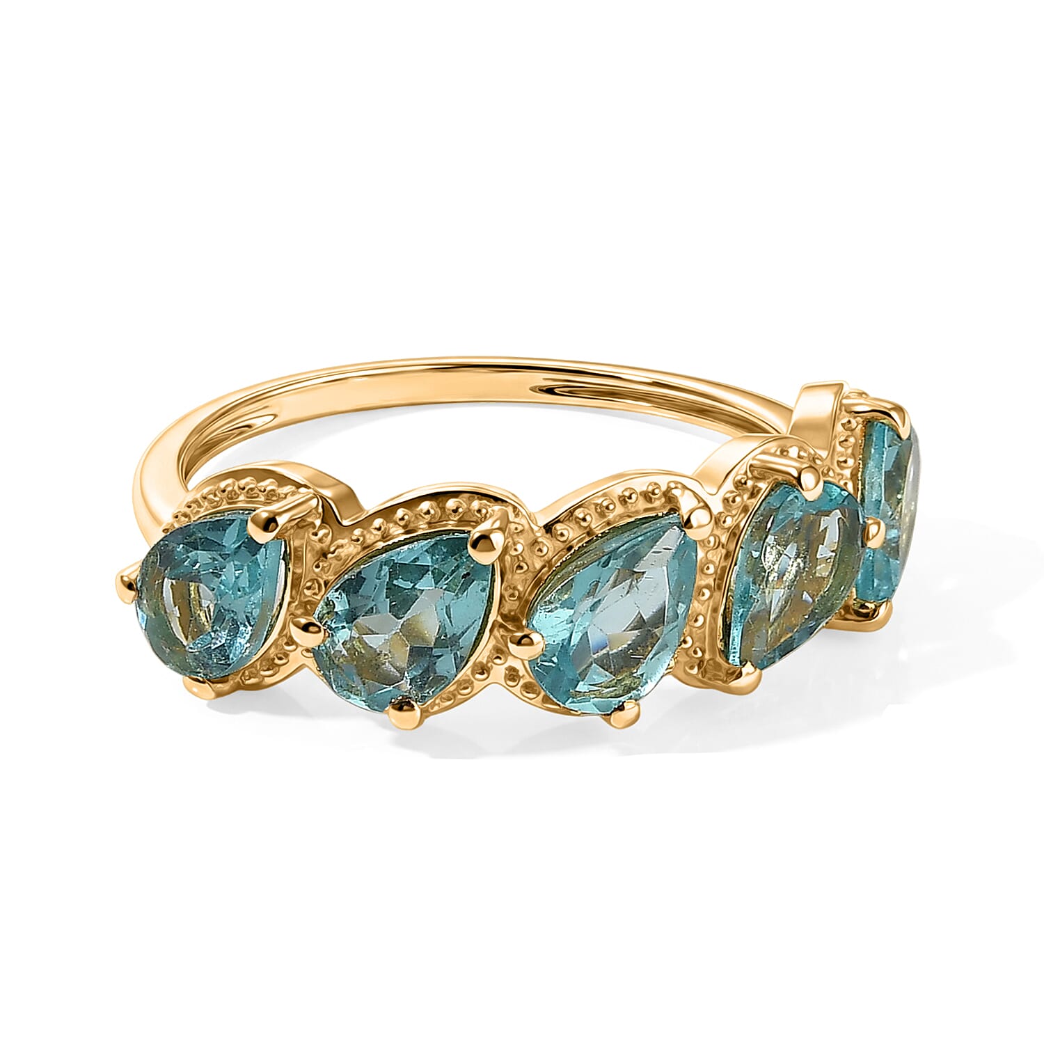 EverTrue Blue Apatite 2.50 ctw 5 Stone Ring in 18K YG Plated (Size 6.0)