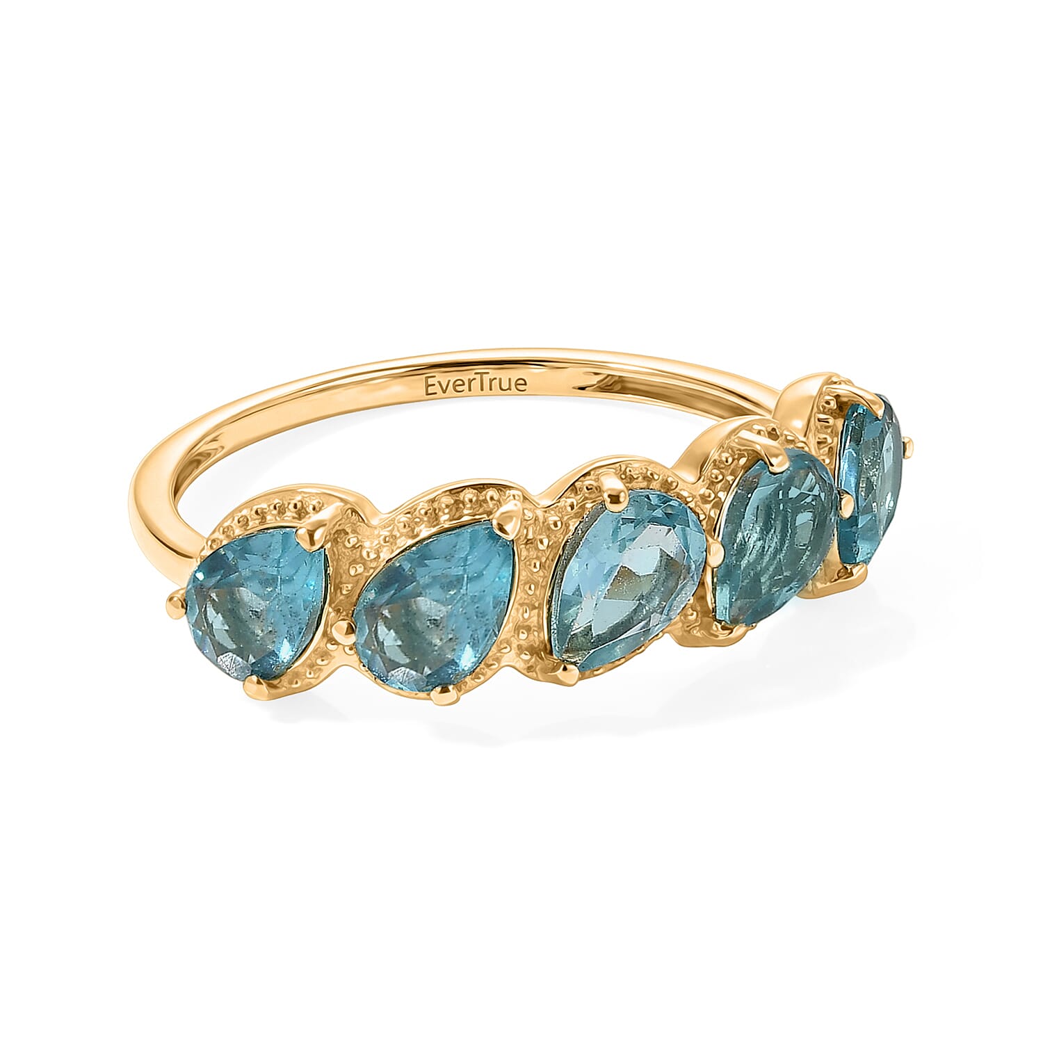 EverTrue Blue Apatite 2.50 ctw 5 Stone Ring in 18K YG Plated (Size 9.0)