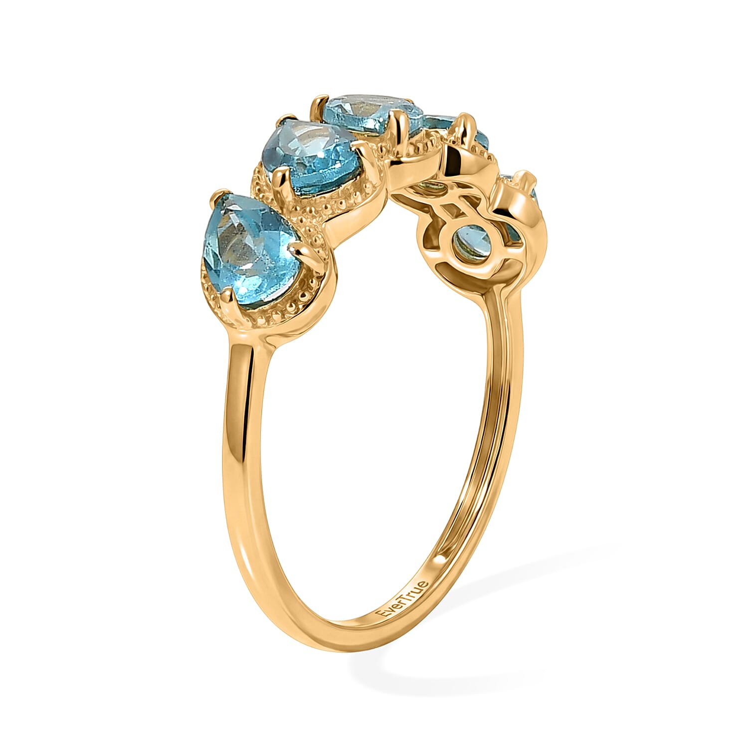 EverTrue Blue Apatite 2.50 ctw 5 Stone Ring in 18K YG Plated (Size 9.0)
