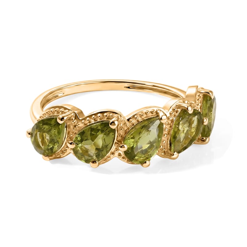 EverTrue Natural Green Apatite 2.15 ctw 5 Stone Ring in 18K YG Plated (Size 7.0)