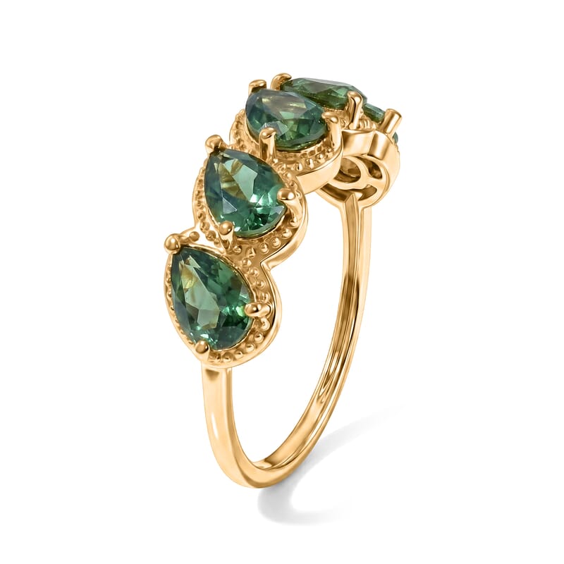 EverTrue Natural Green Apatite 2.15 ctw 5 Stone Ring in 18K YG Plated (Size 7.0)