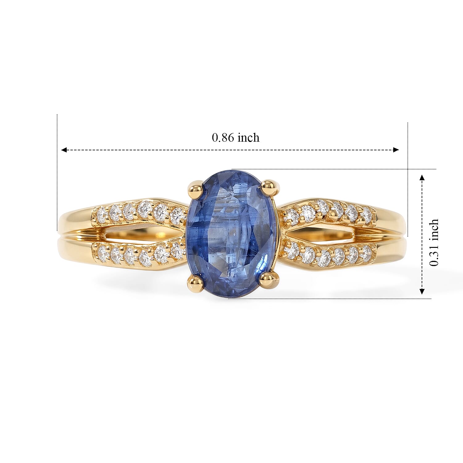 EverTrue Kyanite and Moissanite 1.15 ctw Ring in 18K YG Plated (Size 6.0)