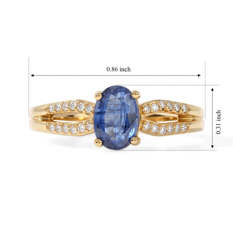 EverTrue Kyanite and Moissanite 1.15 ctw Ring in 18K YG Plated (Size 6.0)