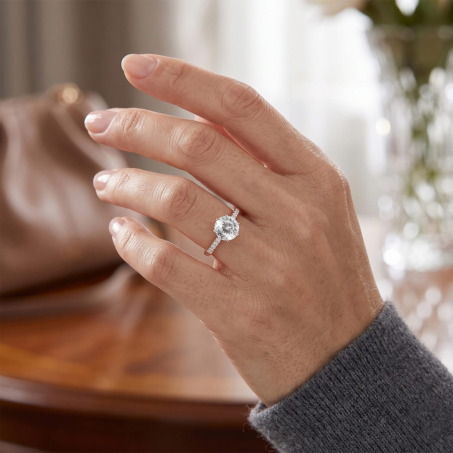 D'Joy 120 Facet Moissanite 2.30 ctw Ring in 18K Vermeil Rose Gold Over Sterling Silver (Size 12.0)