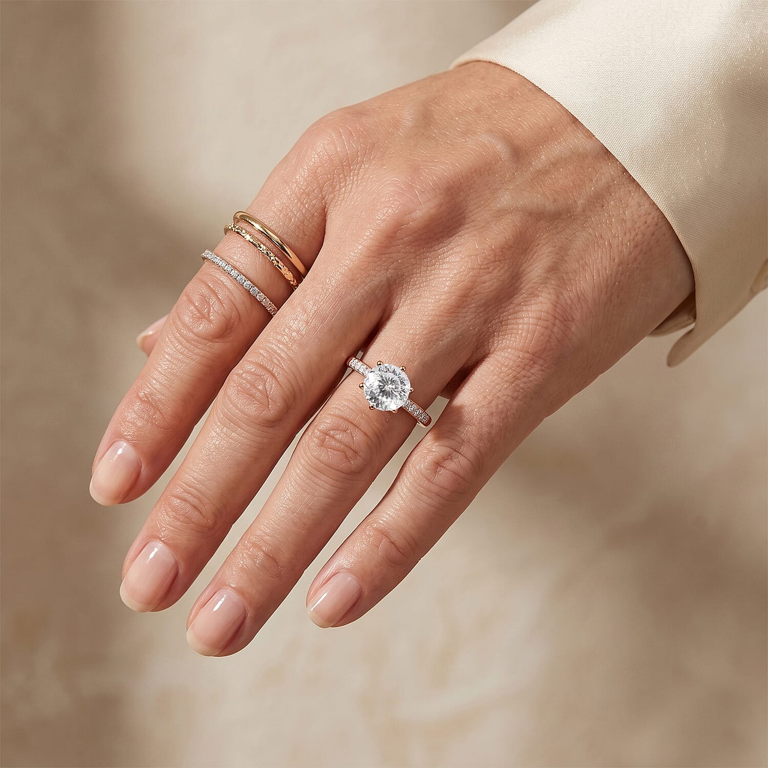 D'Joy 120 Facet Moissanite 2.30 ctw Ring in 18K Vermeil Rose Gold Over Sterling Silver (Size 12.0)