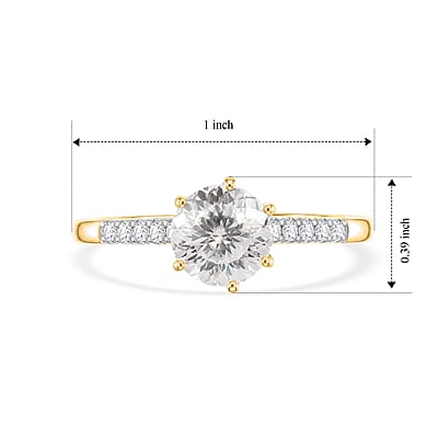 D'Joy 120 Facet Moissanite 2.10 ctw Ring in 18K Vermeil Yellow Gold Over Sterling Silver (Size 8.5)
