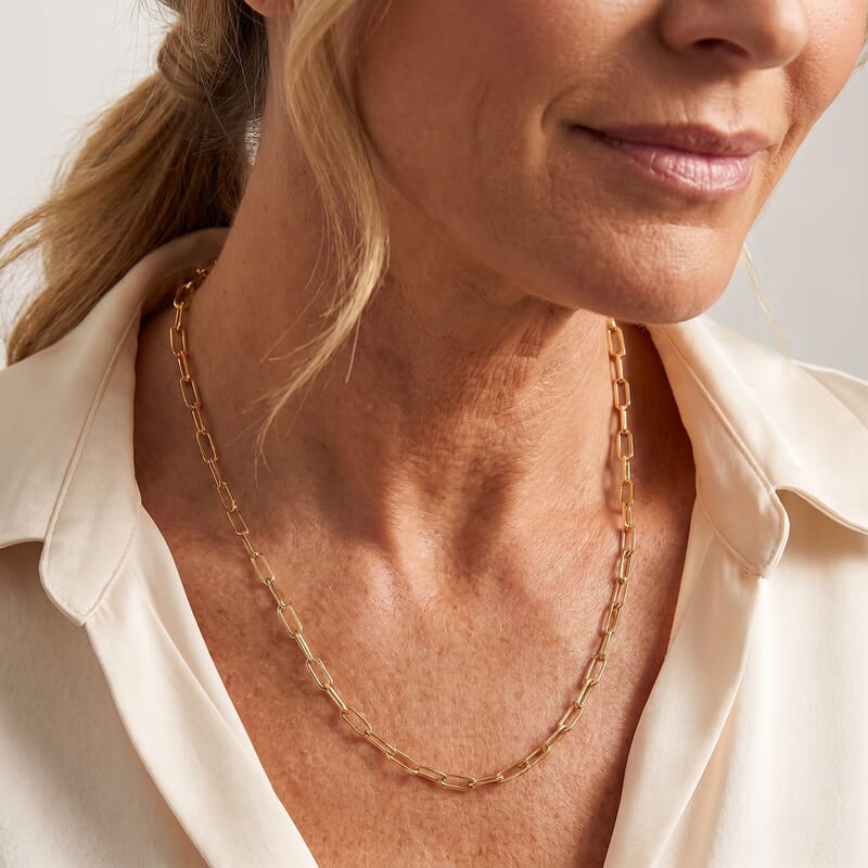 Paperclip Chain Necklace in 14K Yellow Gold Over Sterling Silver 4.70 Grams 12.50 Inches
