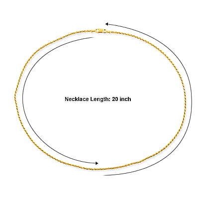 Rope Chain Necklace in 14K Yellow Gold Over Sterling Silver 6.75 Grams 20 Inches