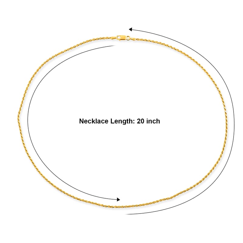 Rope Chain Necklace in 14K Yellow Gold Over Sterling Silver 6.75 Grams 20 Inches