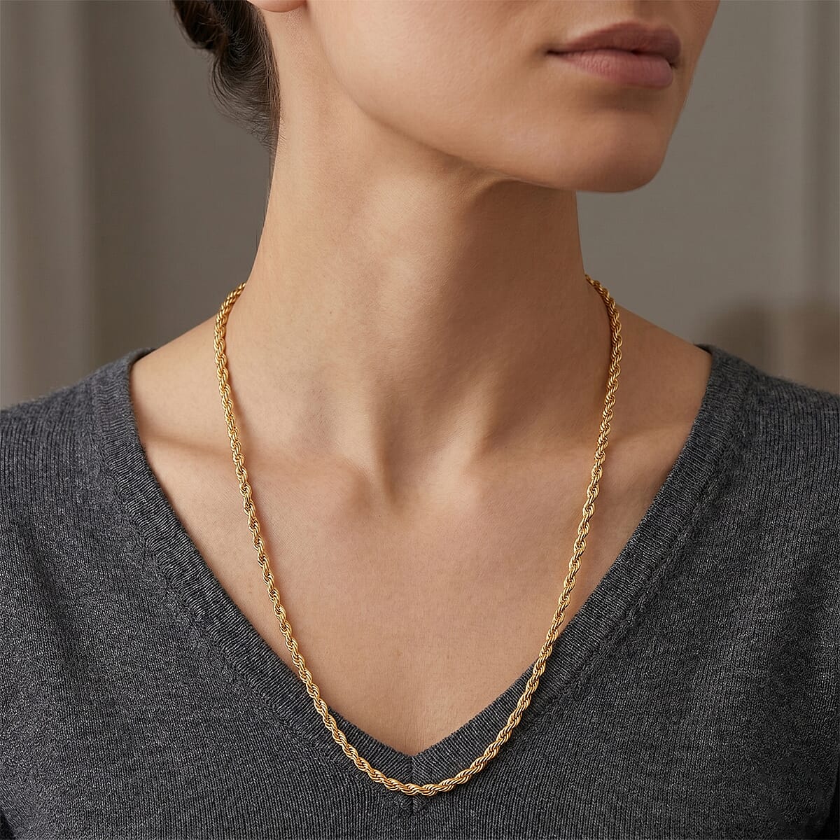 Rope Chain Necklace in 14K Yellow Gold Over Sterling Silver 7.40 Grams 22 Inches  image number 1