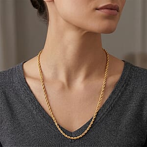 Rope Chain Necklace in 14K Yellow Gold Over Sterling Silver 7.40 Grams 22 Inches 
