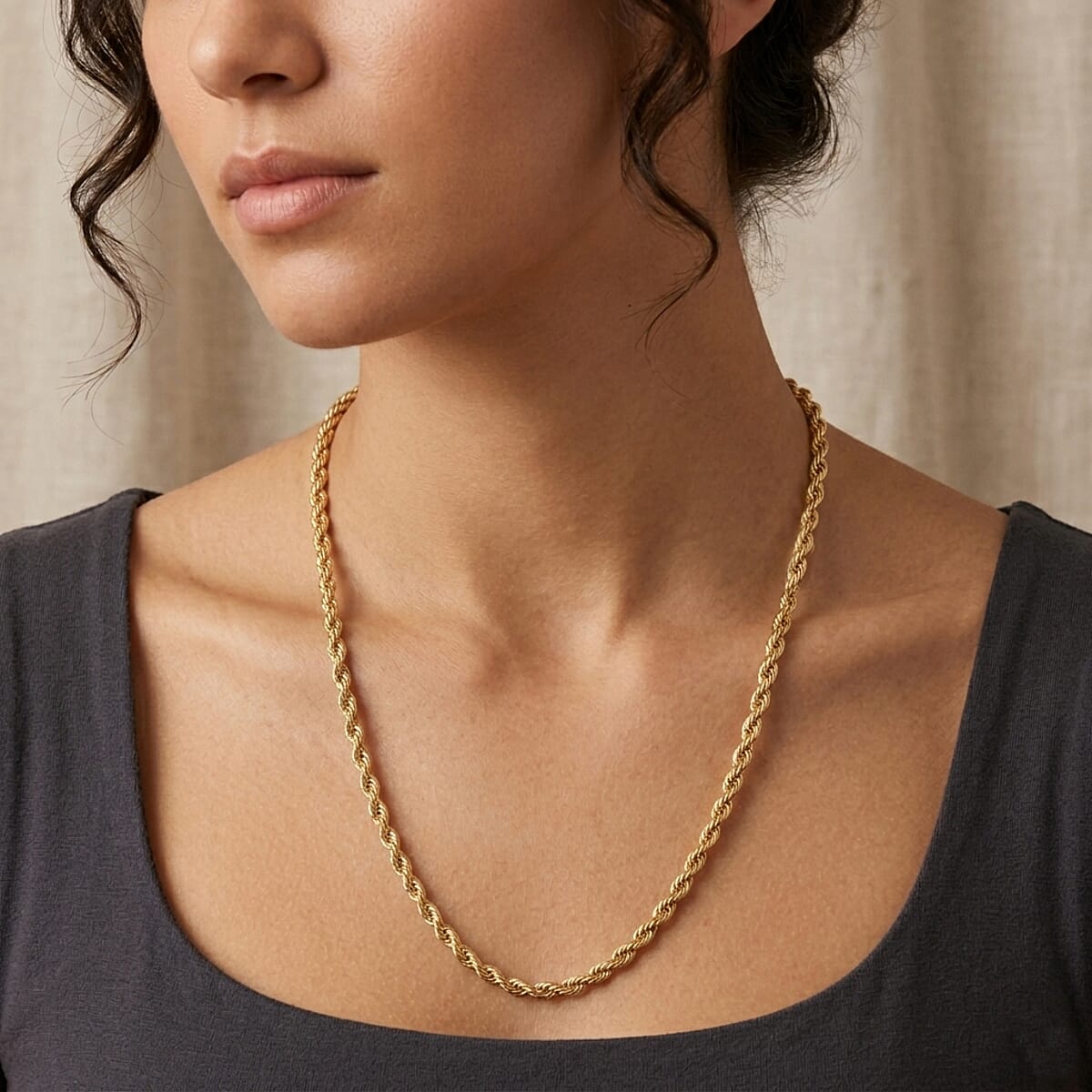 Rope Chain Necklace in 14K Yellow Gold Over Sterling Silver 8.0Grams 24 Inches  image number 1
