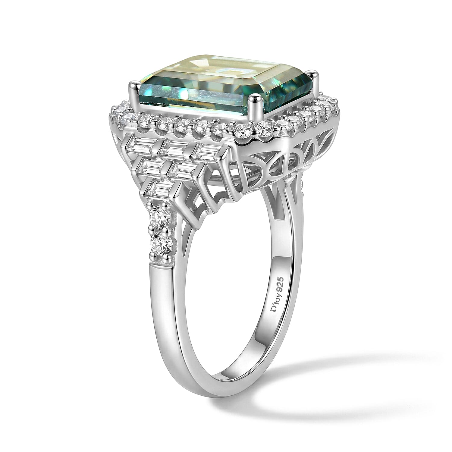 D'Joy Green and White Moissanite 7.00 ctw Ring in Rhodium Over Sterling Silver (Size 6.0)