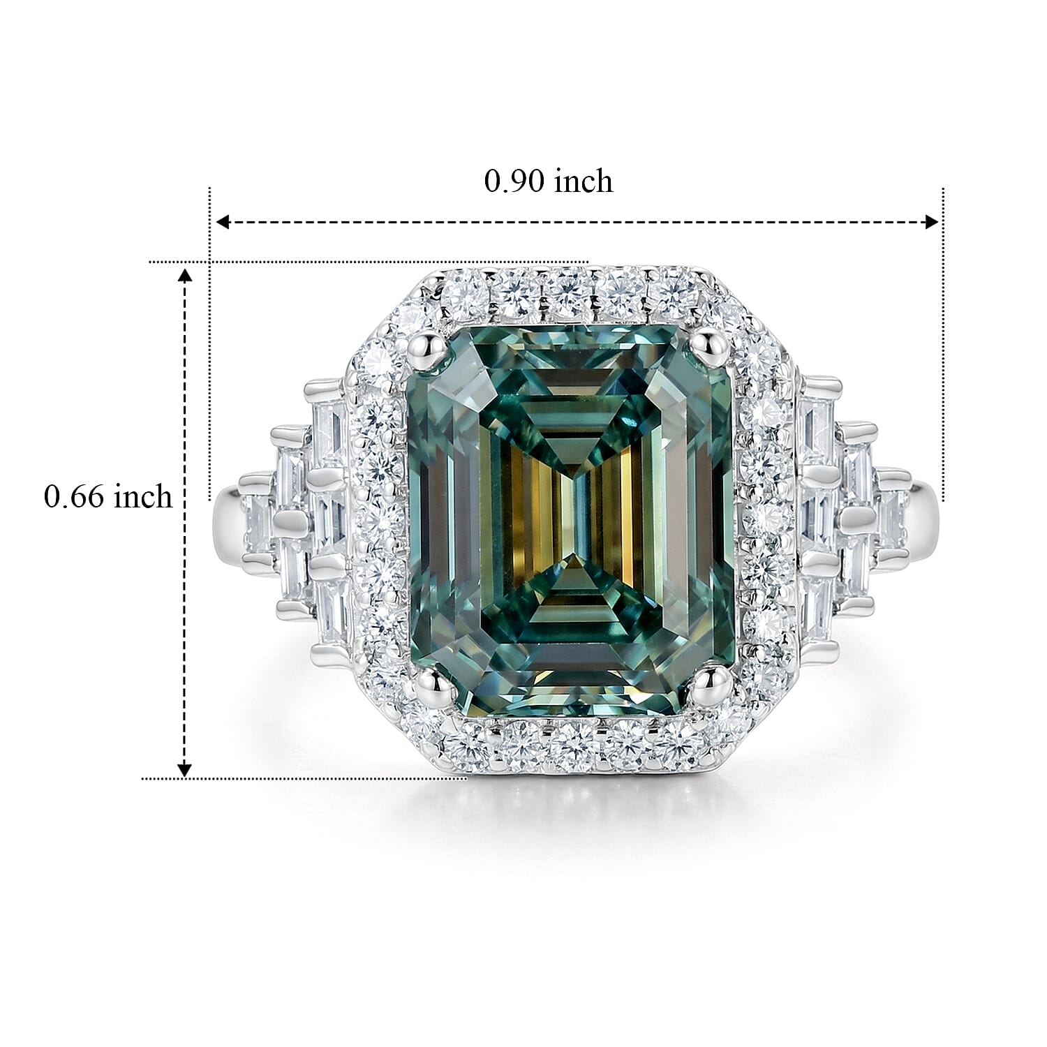 D'Joy Green and White Moissanite 7.00 ctw Ring in Rhodium Over Sterling Silver (Size 6.0)