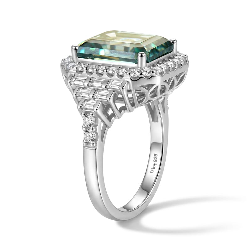 D'Joy Green and White Moissanite 7.00 ctw Ring in Rhodium Over Sterling Silver (Size 7.0)