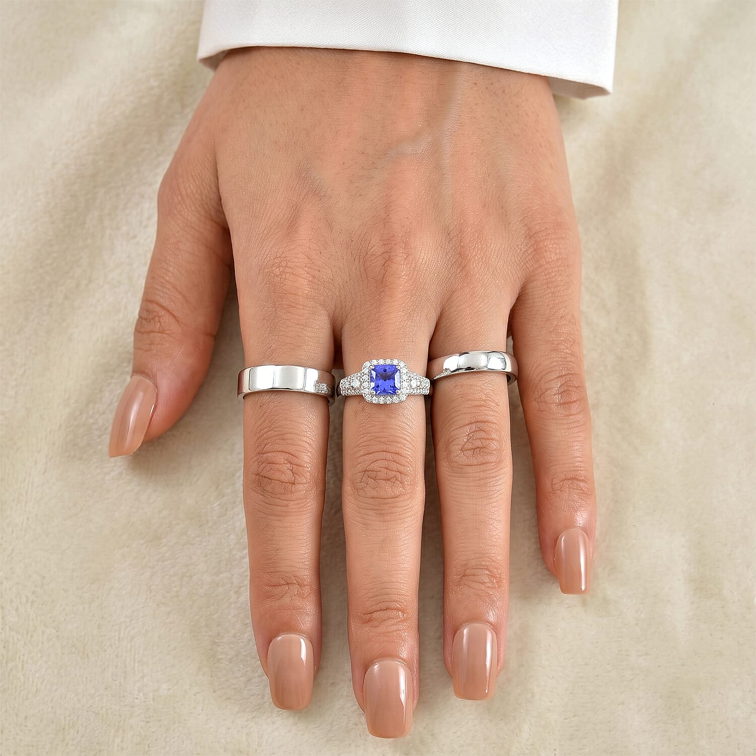 Certified & Appraised D'Joy Asscher Cut Premium Tanzanite and Moissanite 1.75 ctw Ring in Rhodium Over Sterling Silver (Size 6.0)