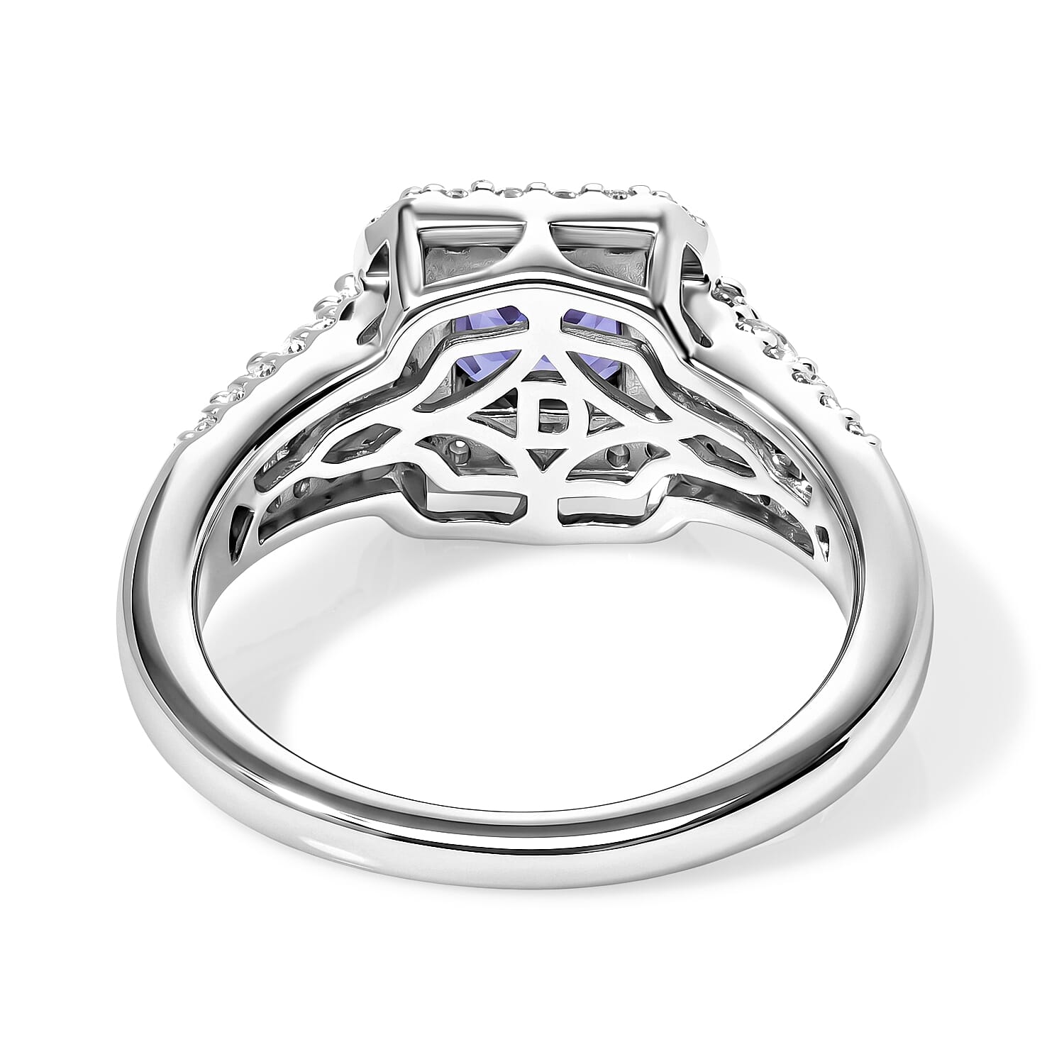 Certified & Appraised D'Joy Asscher Cut Premium Tanzanite and Moissanite 1.75 ctw Ring in Rhodium Over Sterling Silver (Size 6.0)