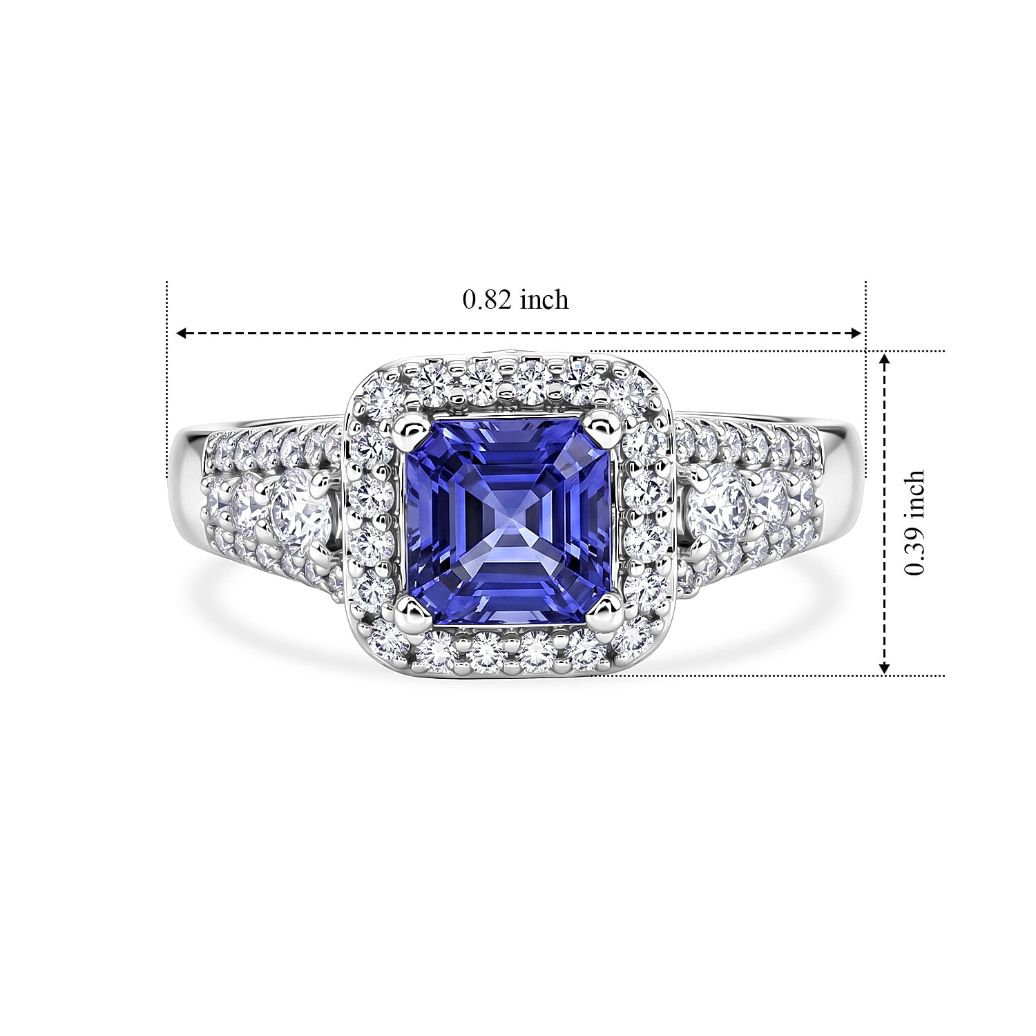 Certified & Appraised D'Joy Asscher Cut Premium Tanzanite and Moissanite 1.75 ctw Ring in Rhodium Over Sterling Silver (Size 6.0)