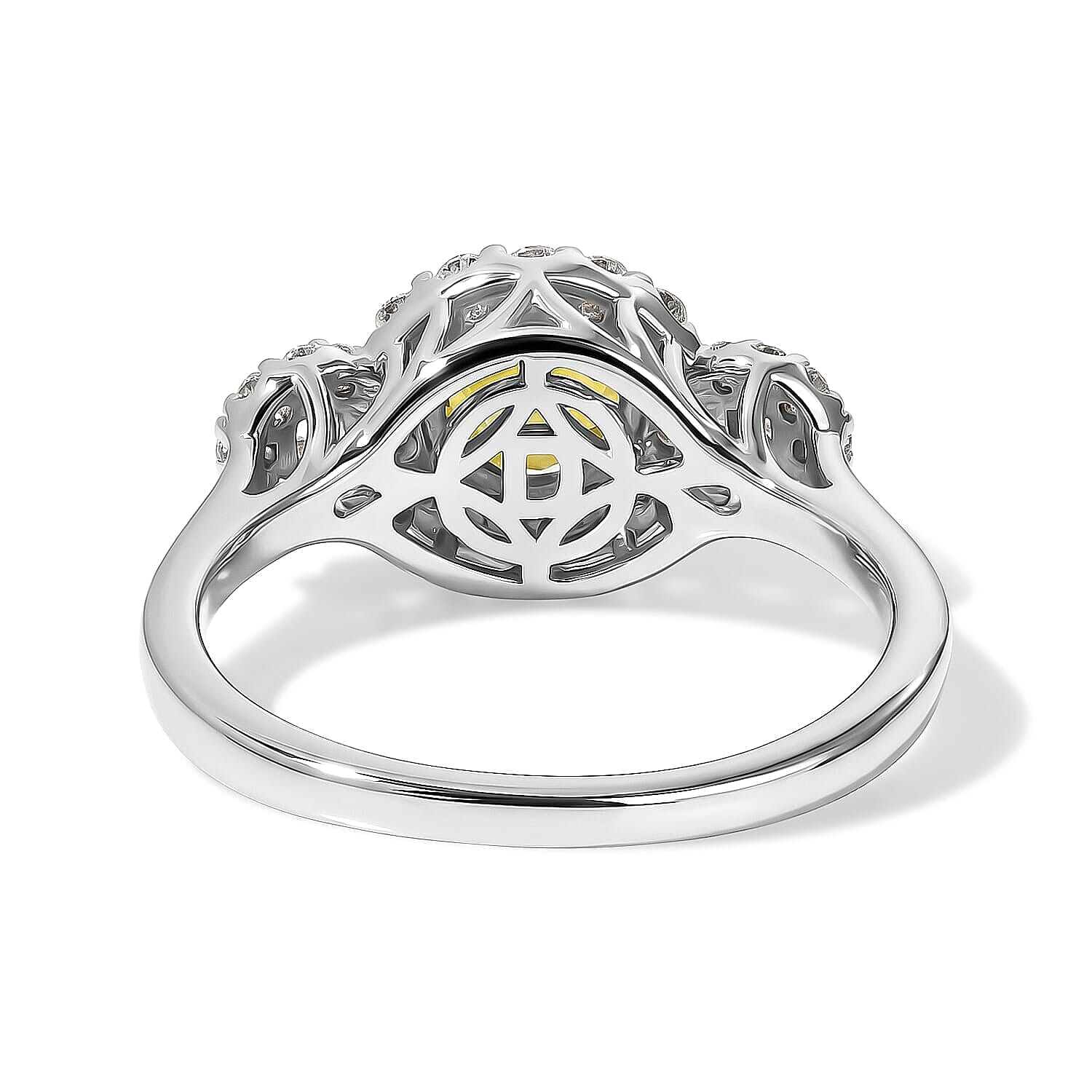 D'Joy Premium Yellow Sapphire, Moissanite Ring in Rhodium Over Sterling Silver (Size 5.0) 1.40 ctw