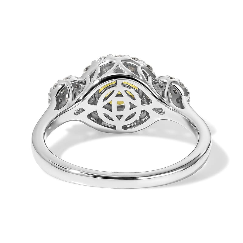 D'Joy Premium Yellow Sapphire, Moissanite Ring in Rhodium Over Sterling Silver (Size 5.0) 1.40 ctw