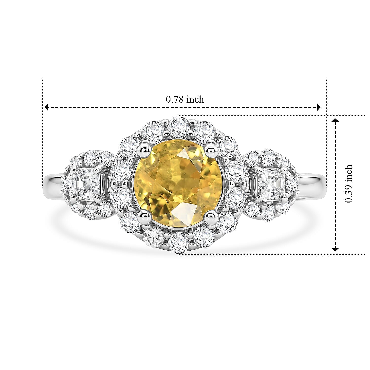 D'Joy Premium Yellow Sapphire, Moissanite Ring in Rhodium Over Sterling Silver (Size 5.0) 1.40 ctw