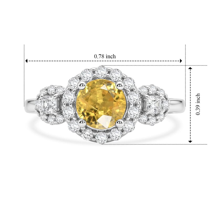 D'Joy Premium Yellow Sapphire, Moissanite Ring in Rhodium Over Sterling Silver (Size 5.0) 1.40 ctw