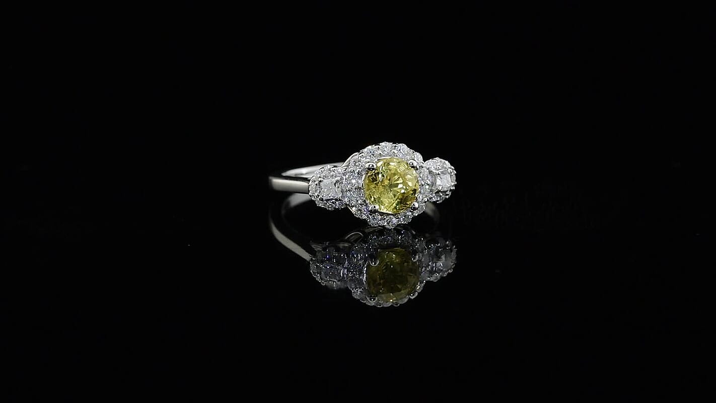 D'Joy Premium Yellow Sapphire, Moissanite Ring in Rhodium Over Sterling Silver (Size 10.0) 1.40 ctw