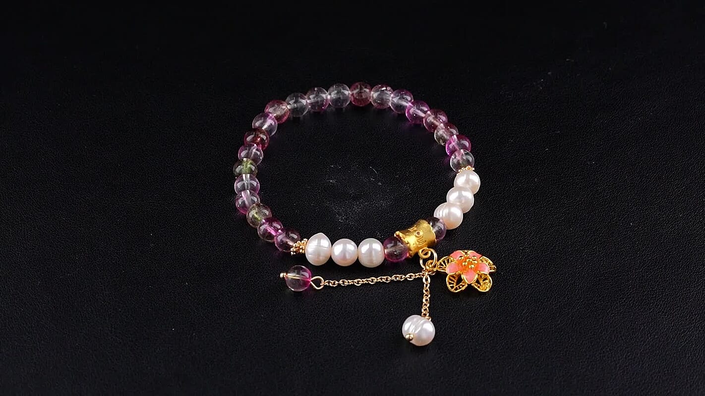 Austrian Multi Color Crystal, Freshwater Pearl Bracelet in Goldtone (6-6.5In)