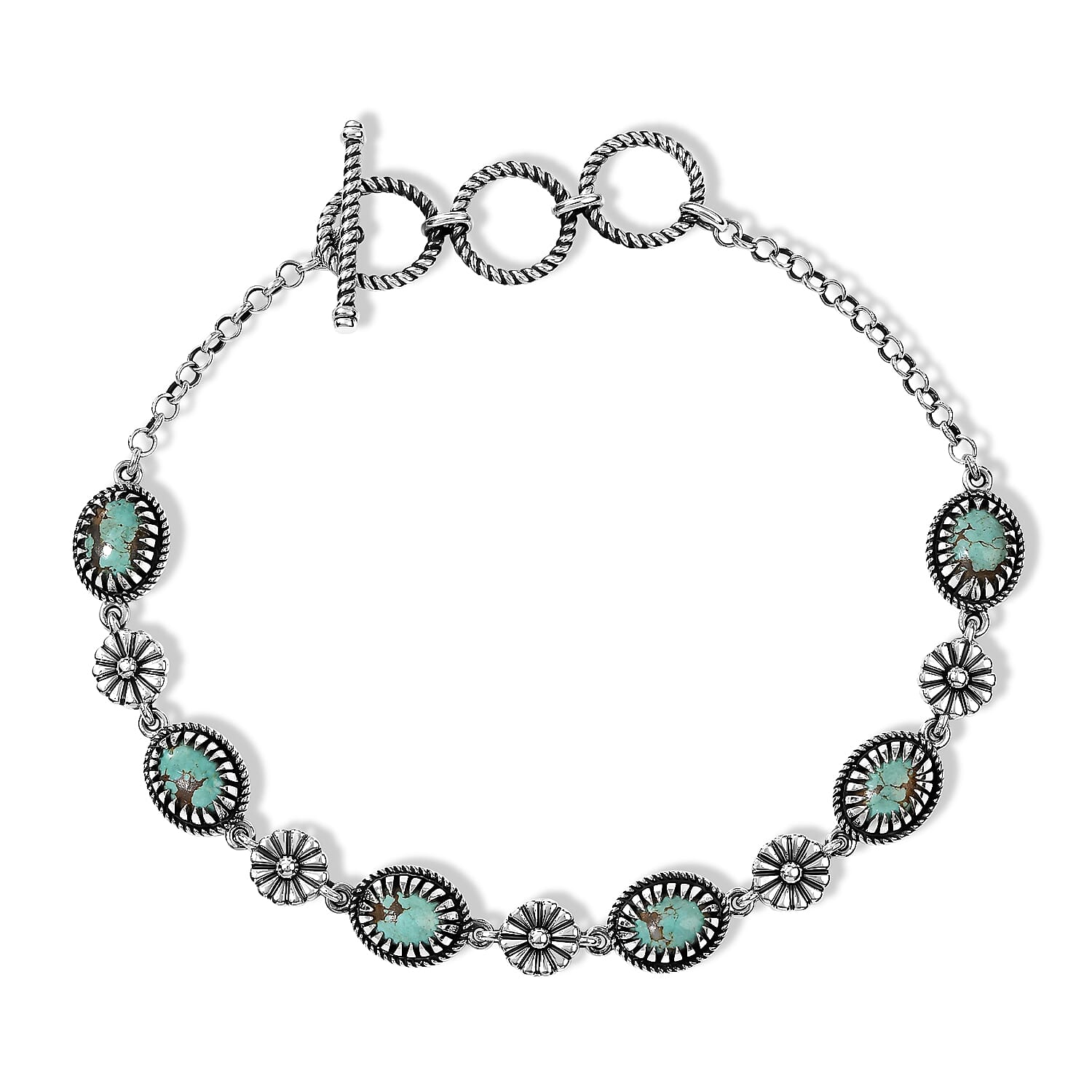 D'Joy Premium Royston Turquoise 4.20 ctw Bracelet in Sterling Silver (7.25 In)