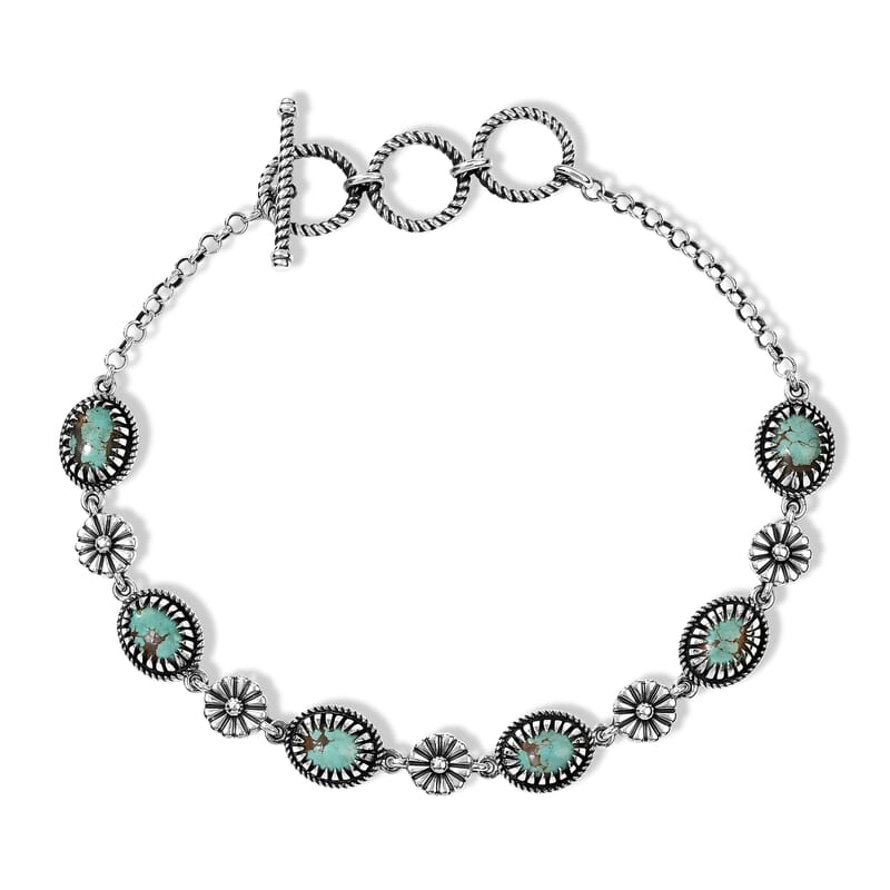 D'Joy Artisan Crafted Premium Royston Turquoise 4.20 ctw Bracelet in Sterling Silver (6.50-8.0In)